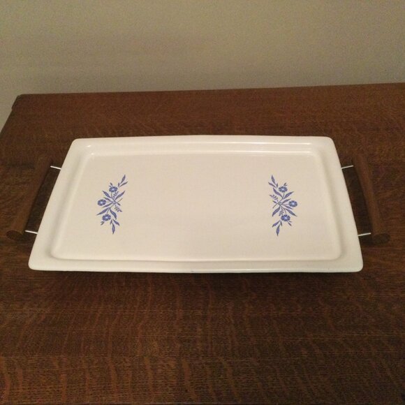 Vintage Corningware BLUE CORNFLOWER BAKE BROIL SERVING TRAY P-35-B With Cradle - Picture 2 of 6